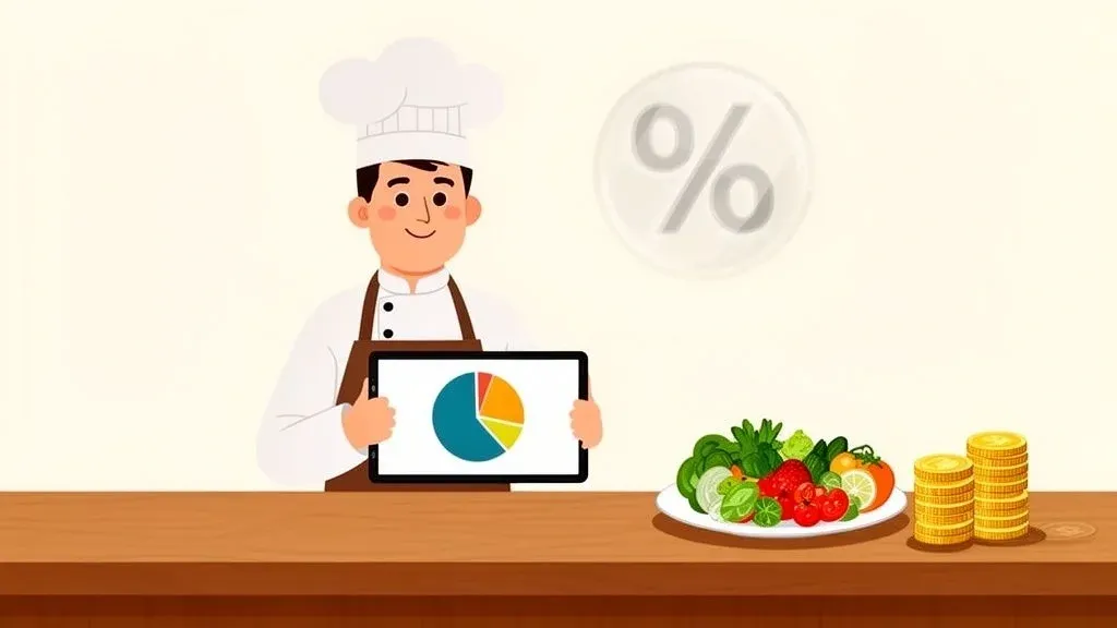 Gauge illustration showing food cost percentage calculation for restaurants.