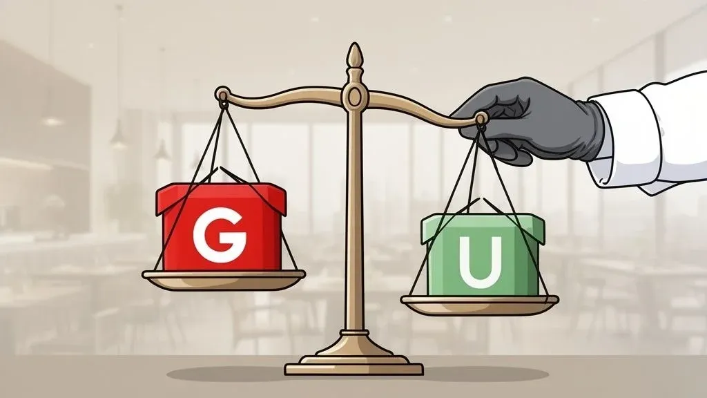 Comparison of Grubhub vs Uber Eats delivery services for restaurant partners.