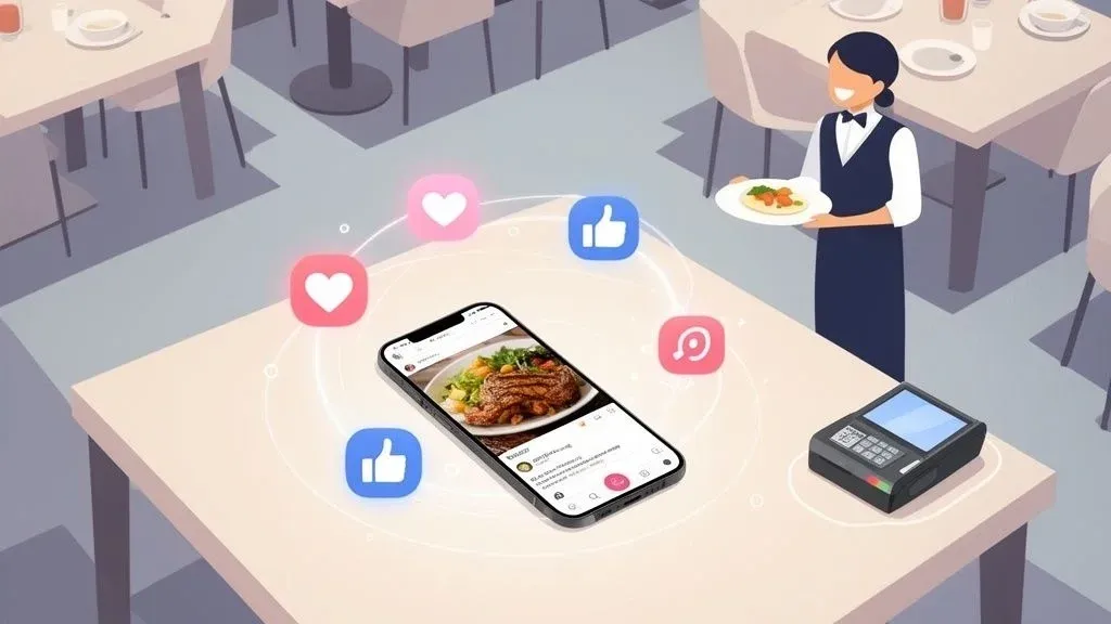 Smartphone showing social media apps linked to restaurant door for better order engagement.