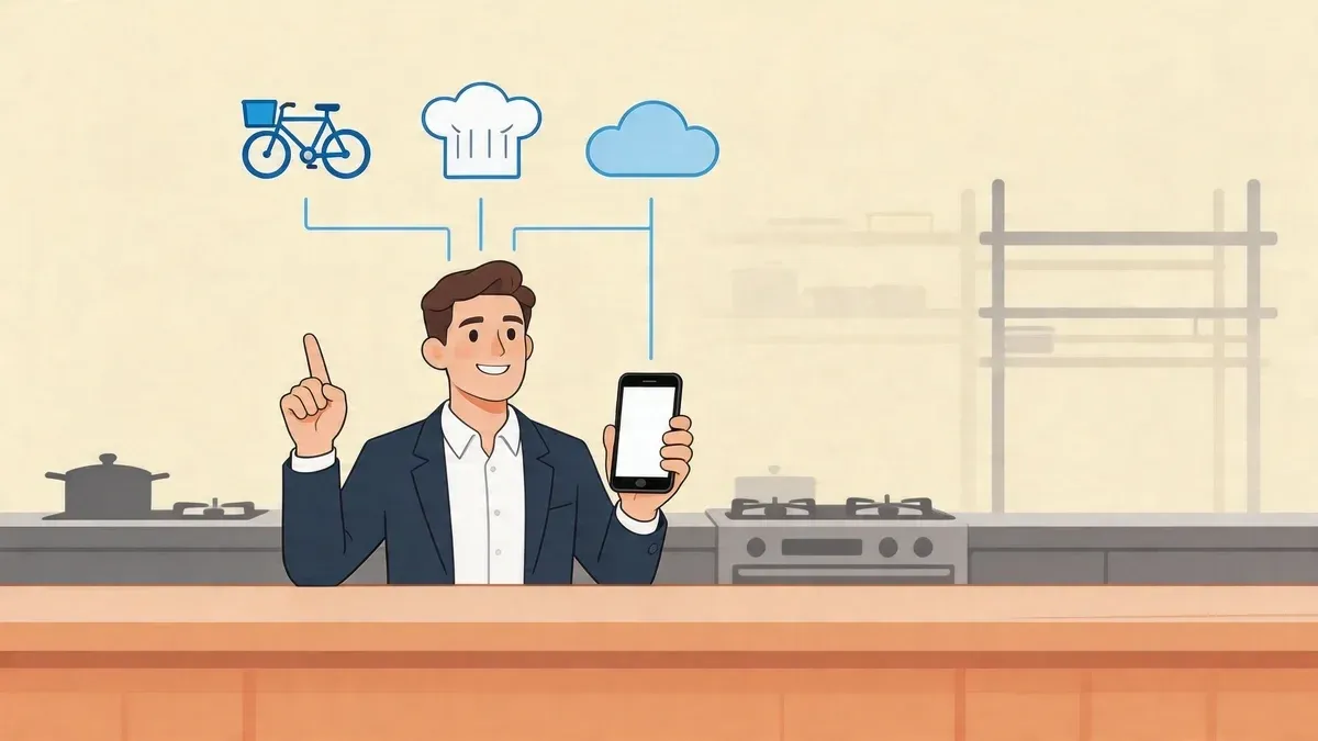 Flowchart showing on demand services integration reducing delivery chaos in restaurant operations.