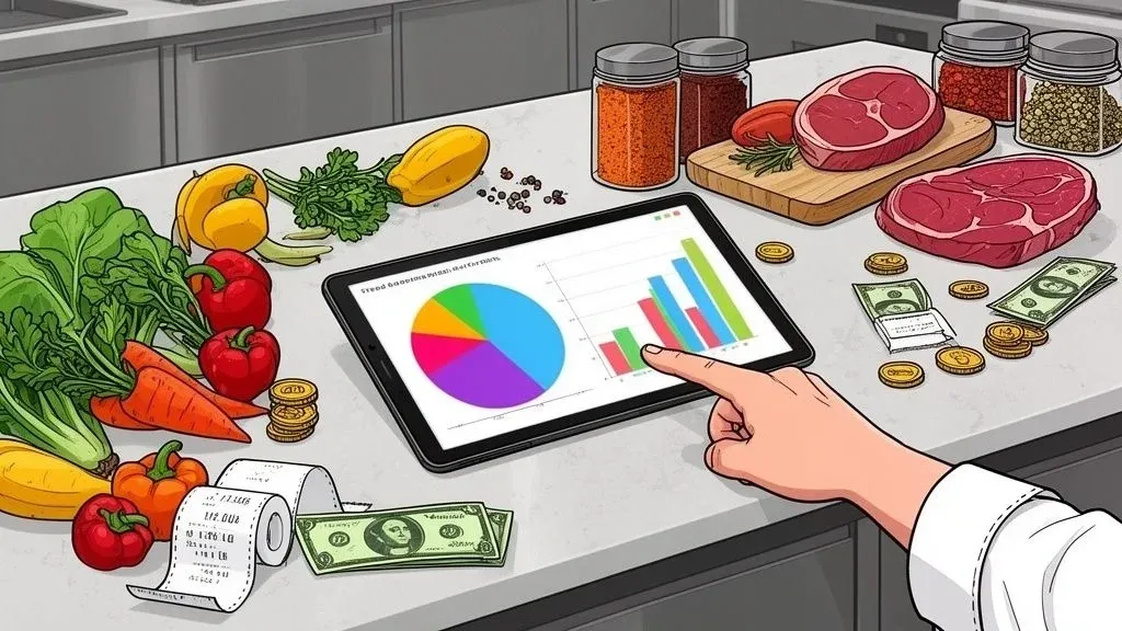 Diagram illustrating food cost percentage calculation for restaurant profitability.