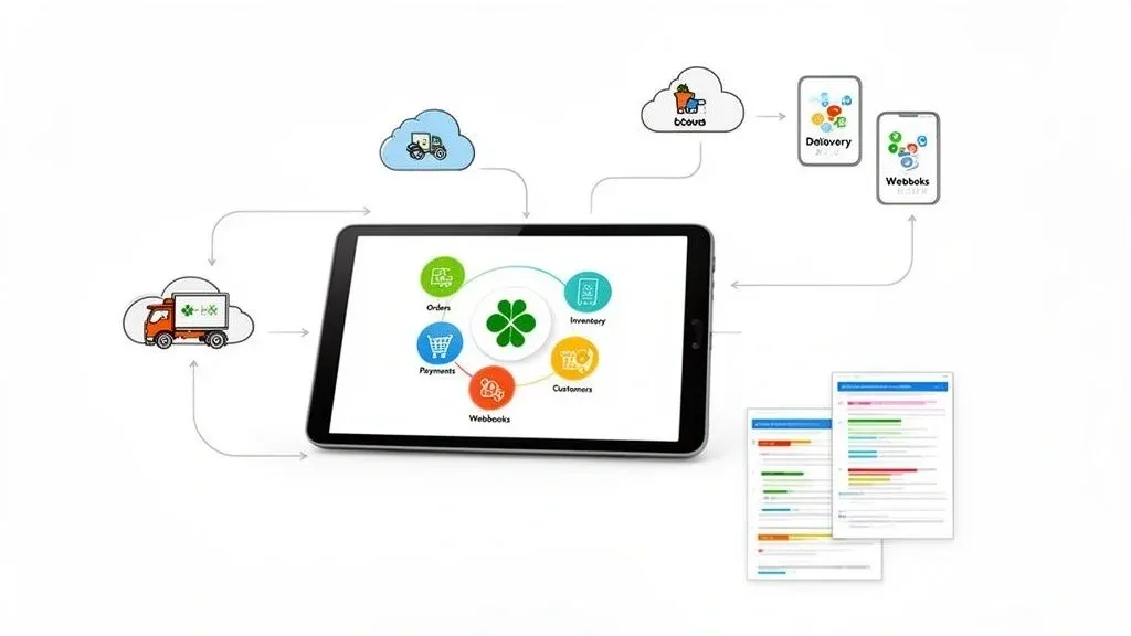 Clover POS system integrating orders, inventory, payments, and customer management for restaurants.