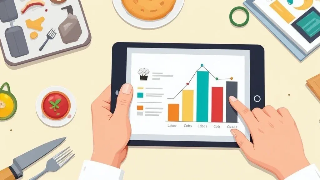 Infographic illustrating a restaurant profit and loss statement example highlighting revenue, costs, and profit.
