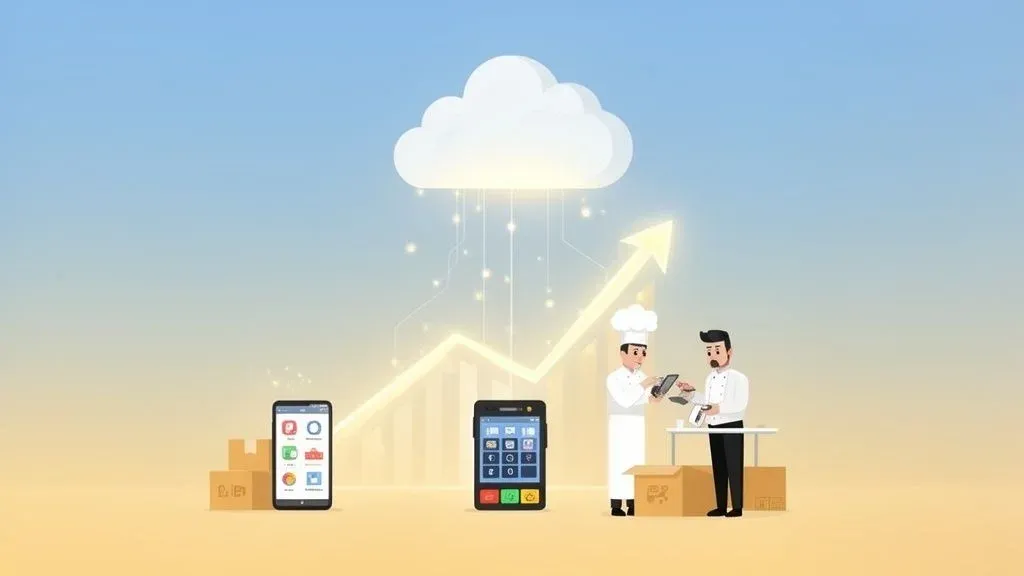 Cloud based restaurant software managing POS, delivery apps, and staff for efficient restaurant operations.