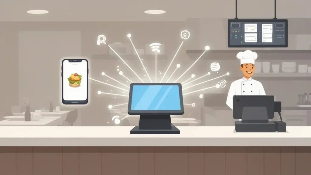 Restaurant staff using an integrated POS system to efficiently manage delivery orders.