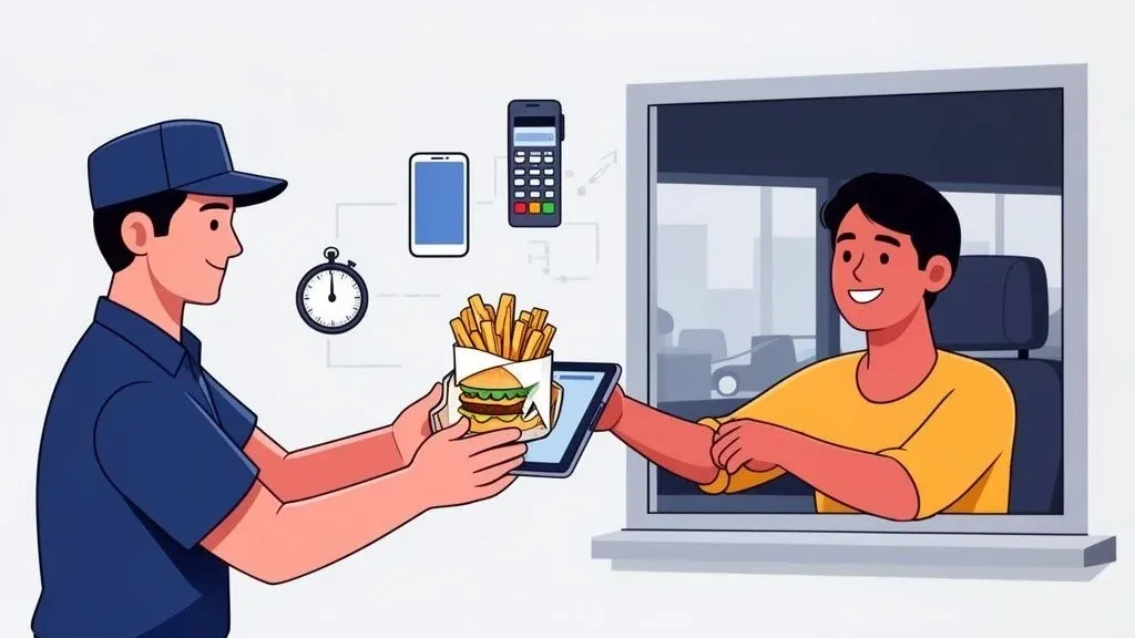 QSR experience icons showing speed, accuracy, and convenience in quick-service restaurants.