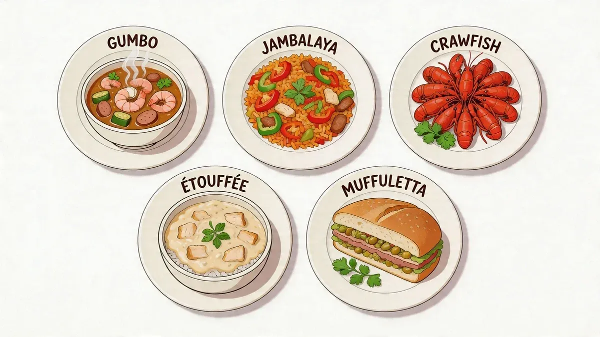 Popular Cajun dishes including gumbo, po'boy sandwich, and shrimp and grits to enhance restaurant menus.