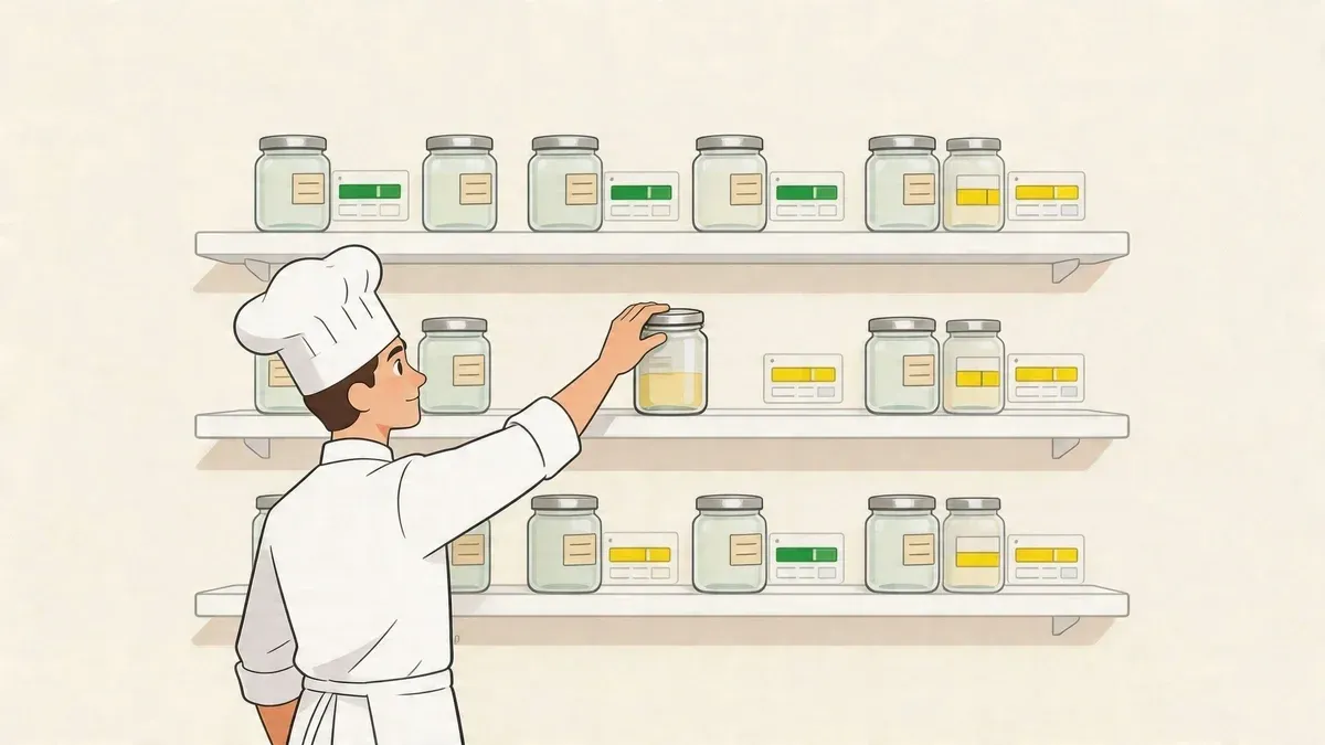 Worried chef viewing empty shelves illustrating par levels in restaurant inventory management.