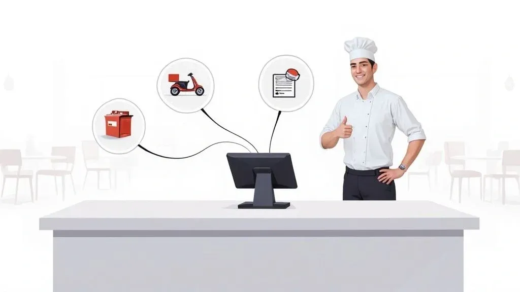 POS software integration showing orders flowing into a restaurant kitchen system.