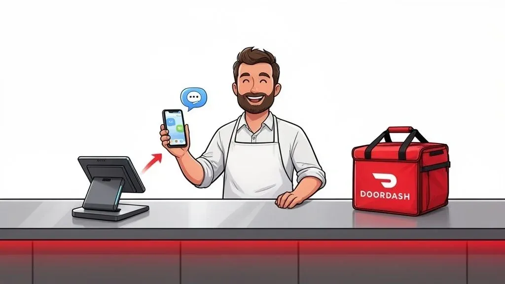 DoorDash merchant managing customer service for restaurant delivery issues effectively.