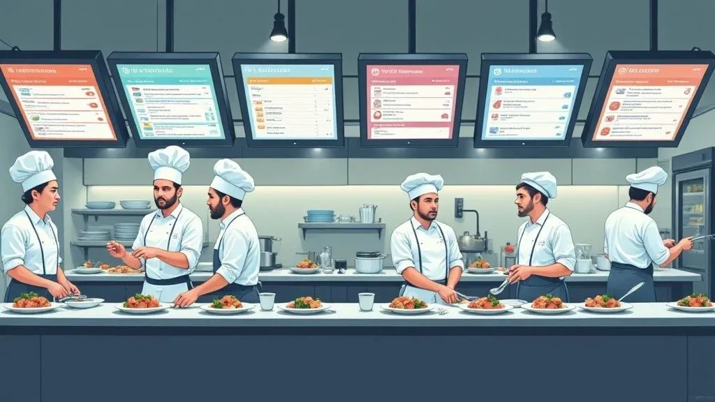 Restaurant kitchen display system showing real-time orders and streamlining kitchen operations.