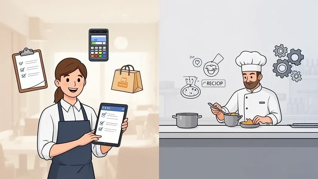 Restaurant operating procedures process flow showing customer, safety, and profit pillars.