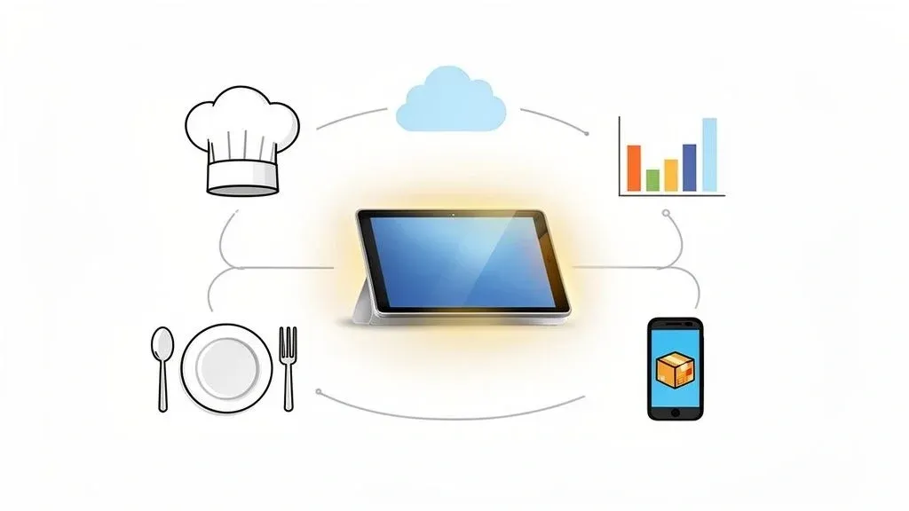 Restaurant POS system connecting orders, kitchen, and business operations for improved efficiency.