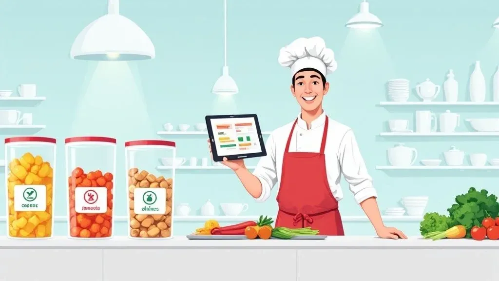 Overhead view of commercial kitchen showing restaurant operations and food waste management.