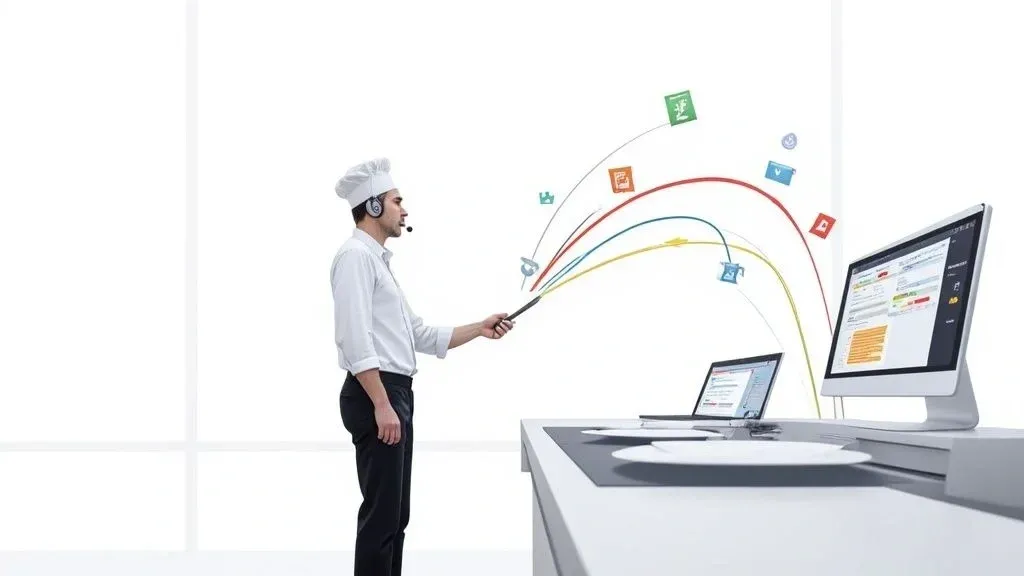Chef using restaurant order management system tablet to streamline kitchen orders