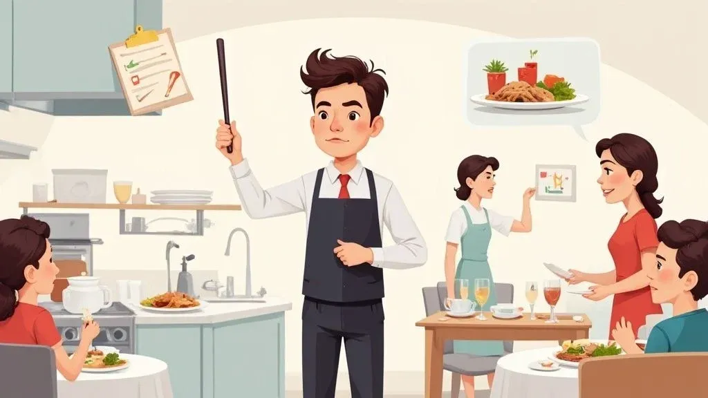 Infographic illustrating key manager duties in restaurant operations and leadership.