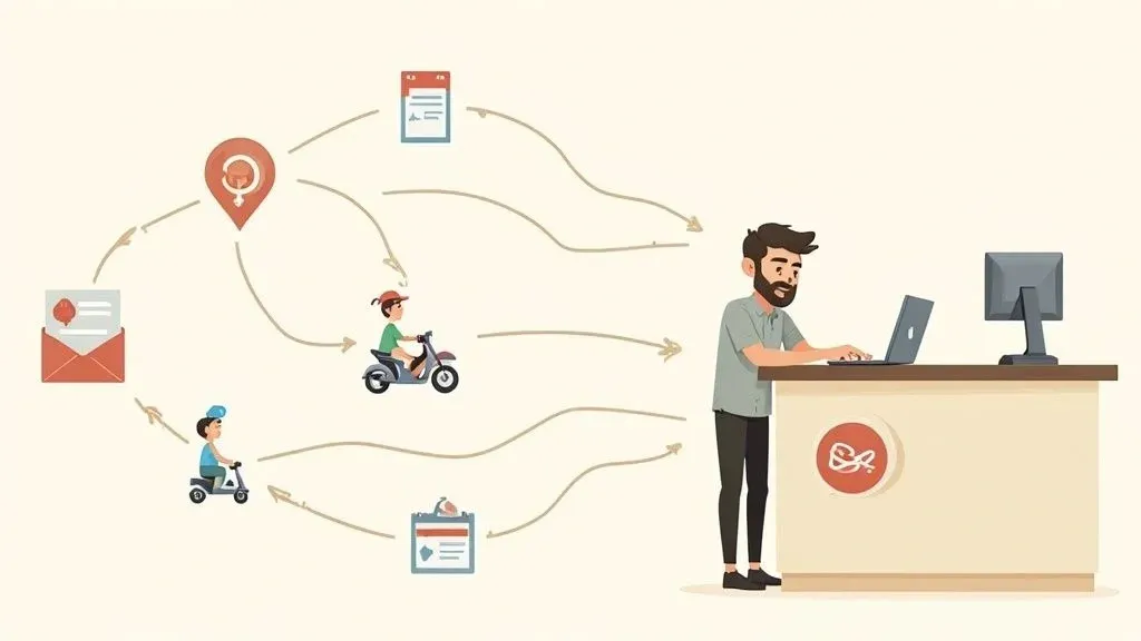 Restaurant marketing plan customer journey visual showing online orders and POS integration.