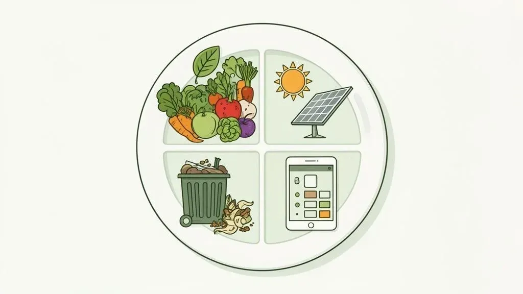 Concept map showing how restaurant sustainability improves efficiency, reduces costs, and enhances brand value.