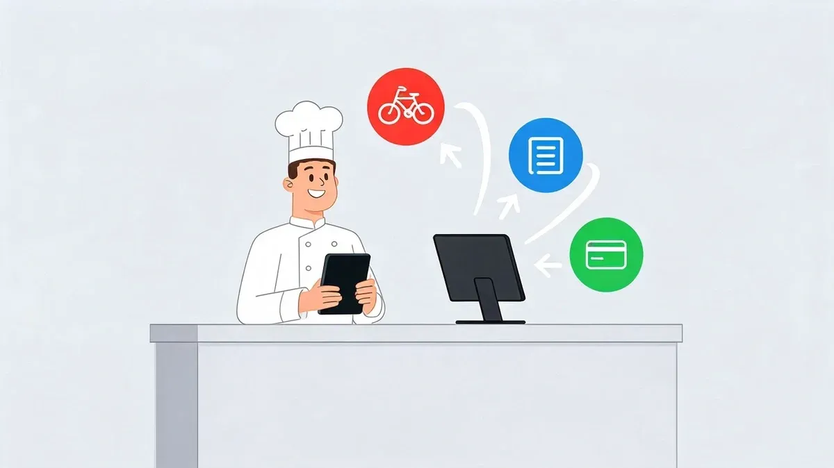 Diagram illustrating Uber for Merchants streamlining restaurant delivery through POS integration.