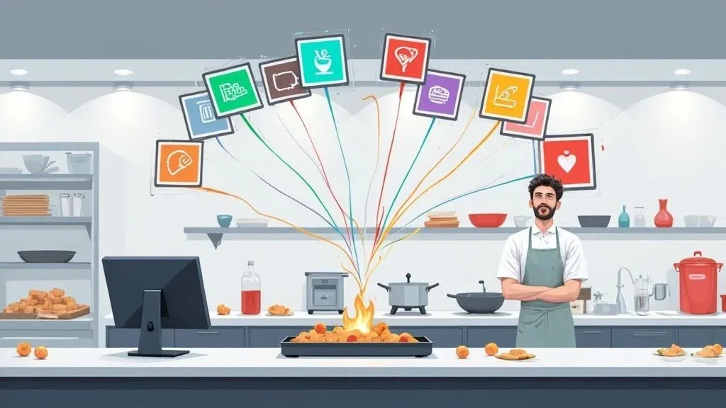 Restaurant manager using tablet with multi-channel order management software and POS integration.