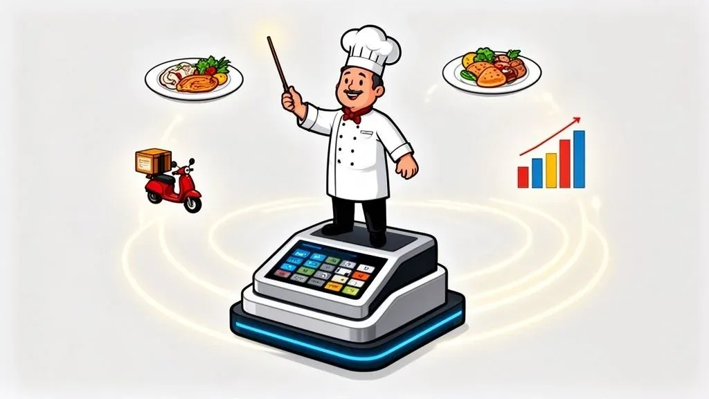 Modern restaurant POS managing orders, staff, and delivery integration for improved operations.
