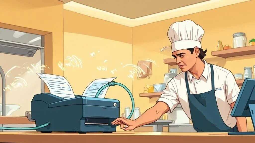 Restaurant kitchen printer troubleshooting flowchart for connection issues.
