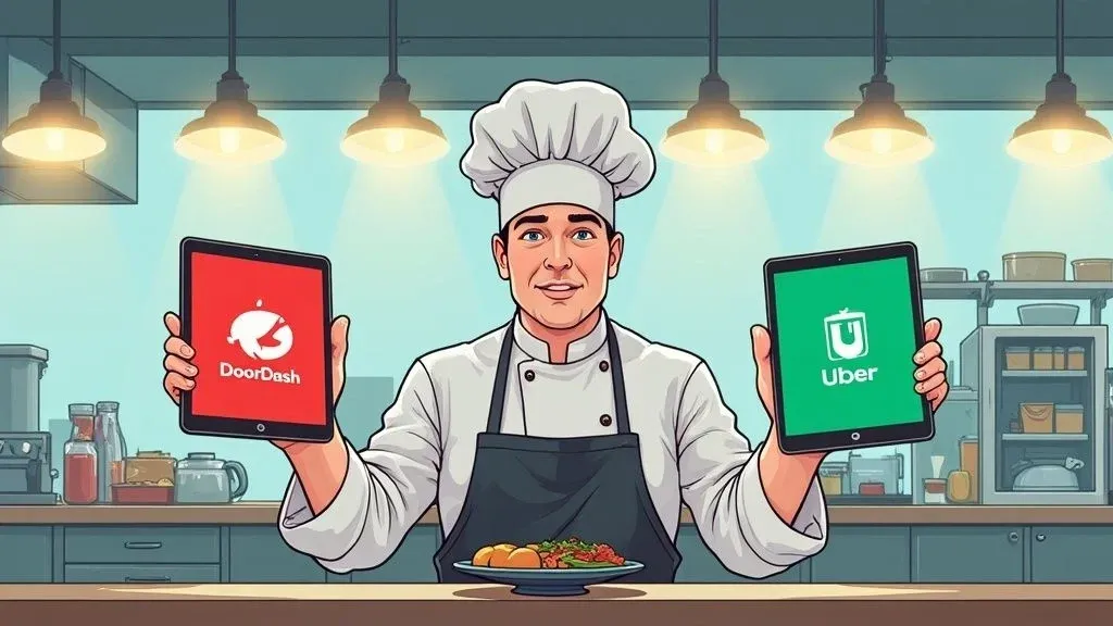 Infographic comparing DoorDash and Uber Eats market reach and delivery strengths for restaurants.