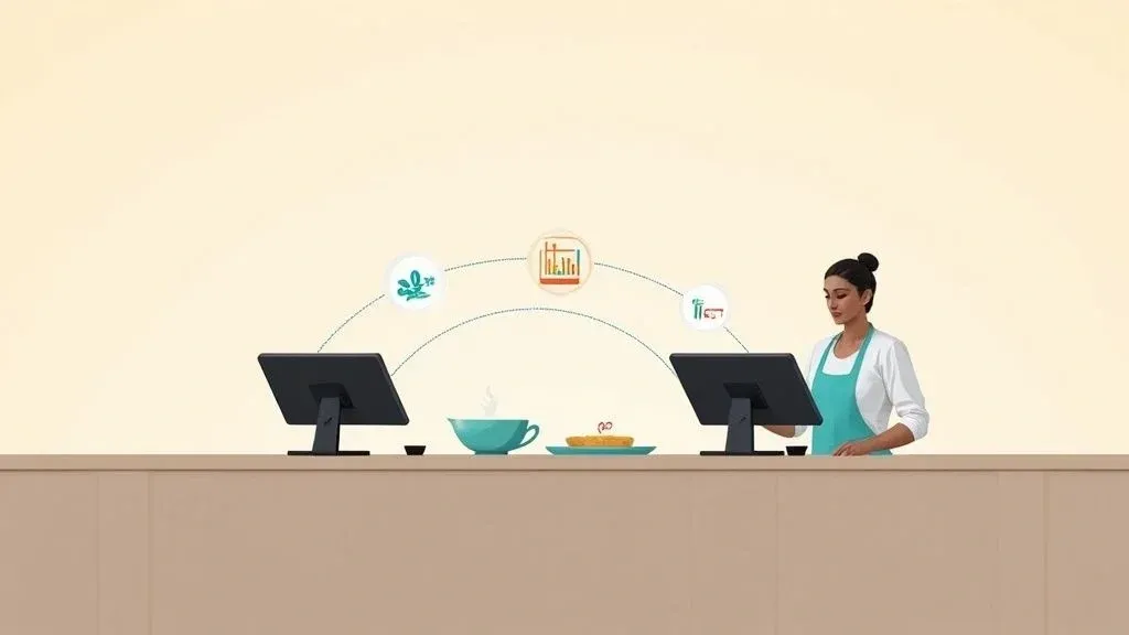 Restaurant owner using a modern POS system to manage orders and payments