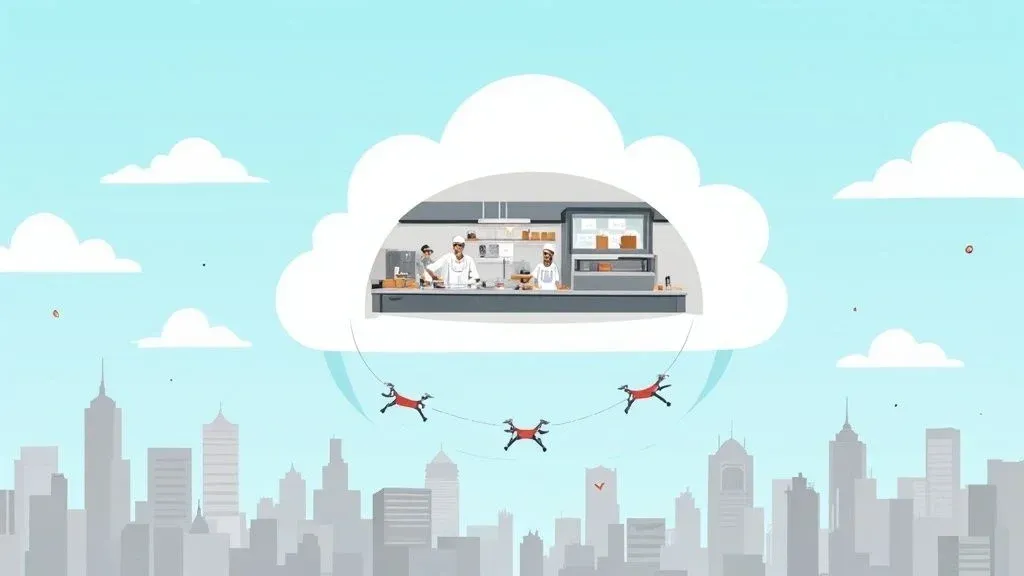 Chef preparing food in a modern cloud kitchen focused on restaurant delivery.