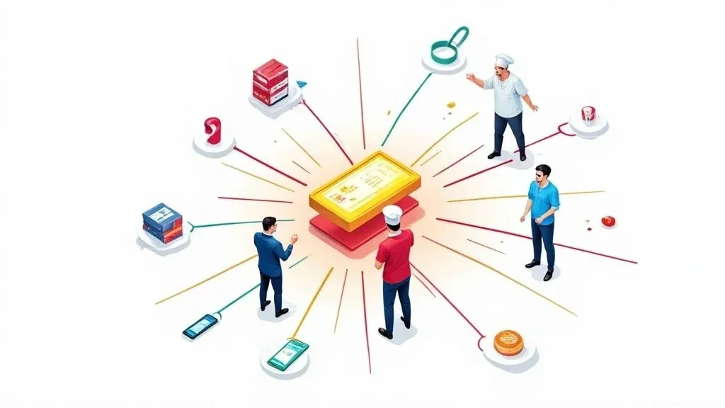 Diagram illustrating integrated point of sale systems connecting delivery apps and restaurant operations.