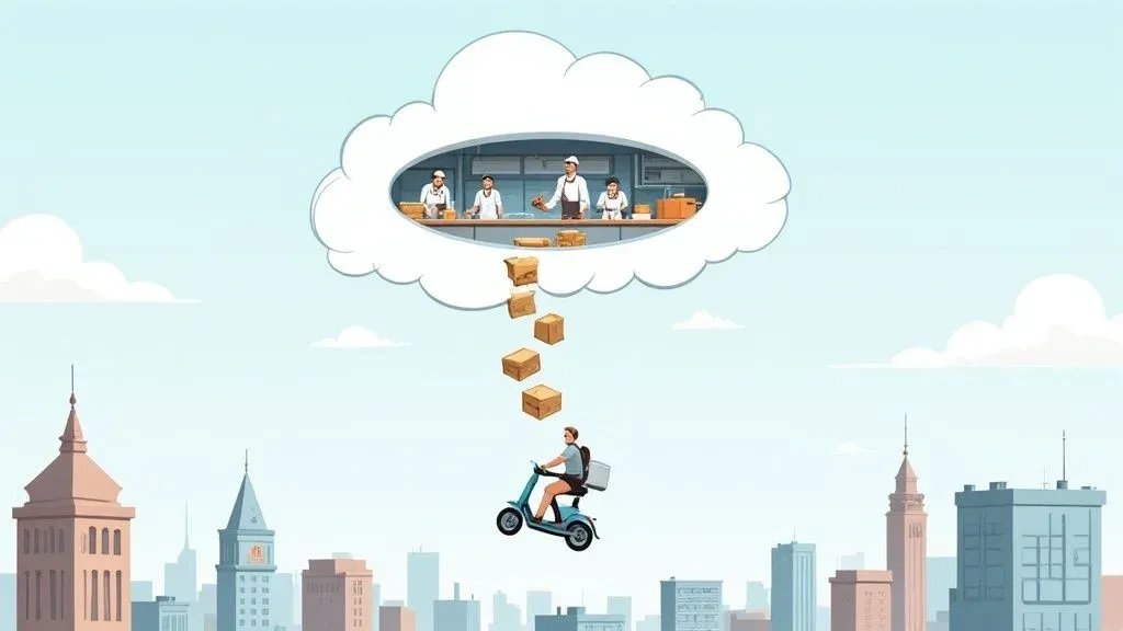 Cloud kitchen setup illustrating delivery-focused restaurant operations and efficiency.