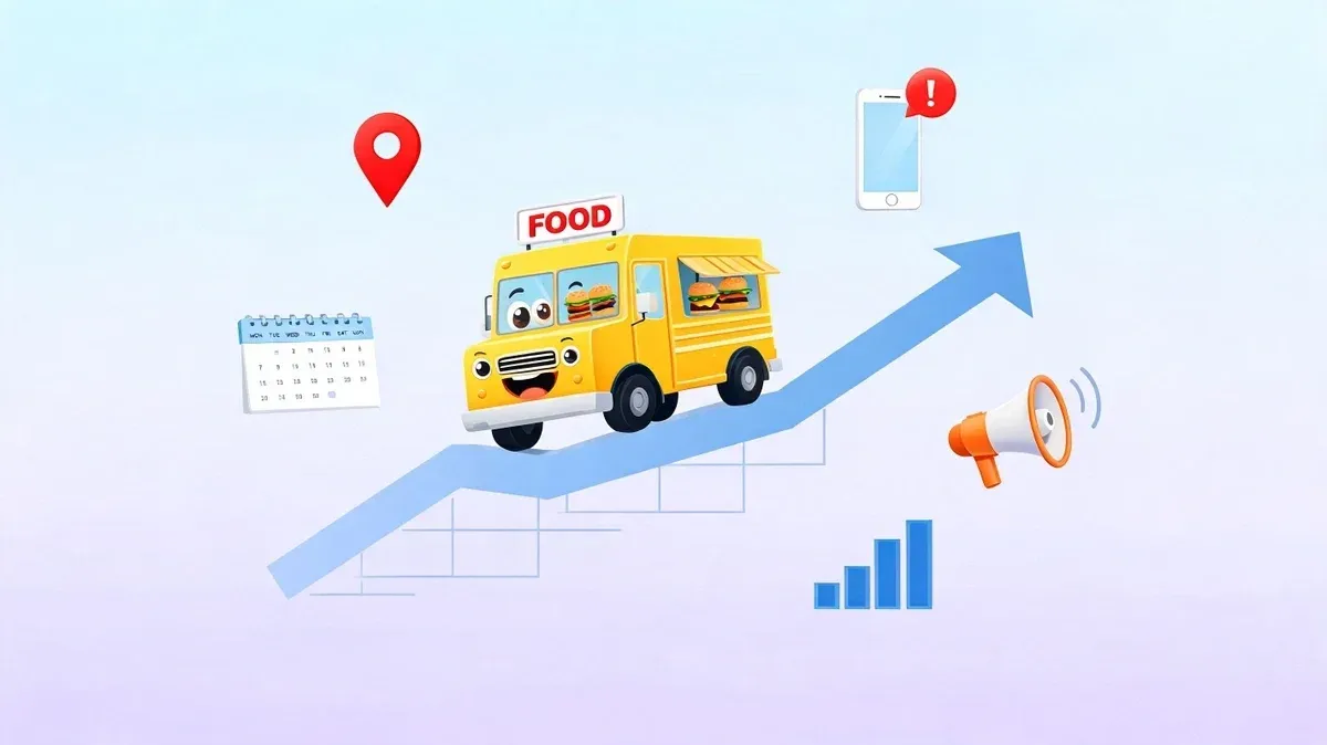 Food truck marketing strategy showing local SEO and delivery app integration for growth.